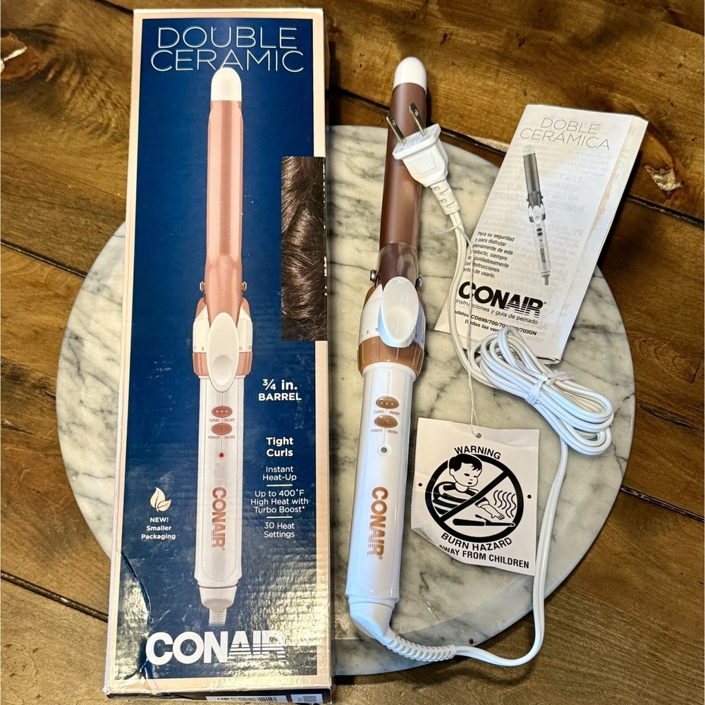 NEW! Conair Double Ceramic 3/4" Barrel Curling Iron for Tight Curls Rose Gold